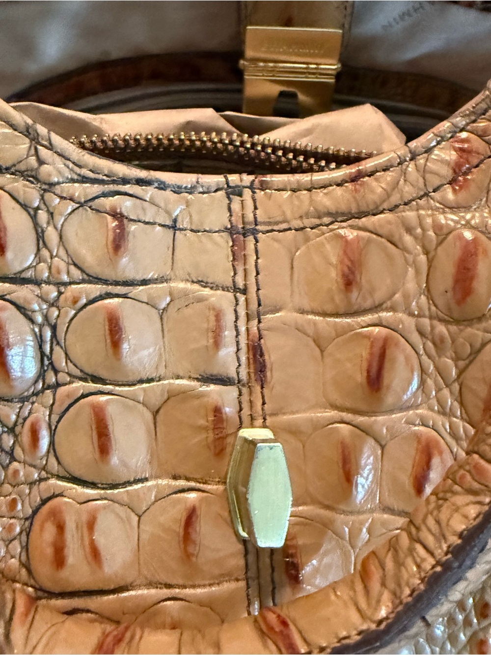 Brahmin Croc-Embossed Shoulder Bag in Tan with Gold Hardware - Picture 5 of 15